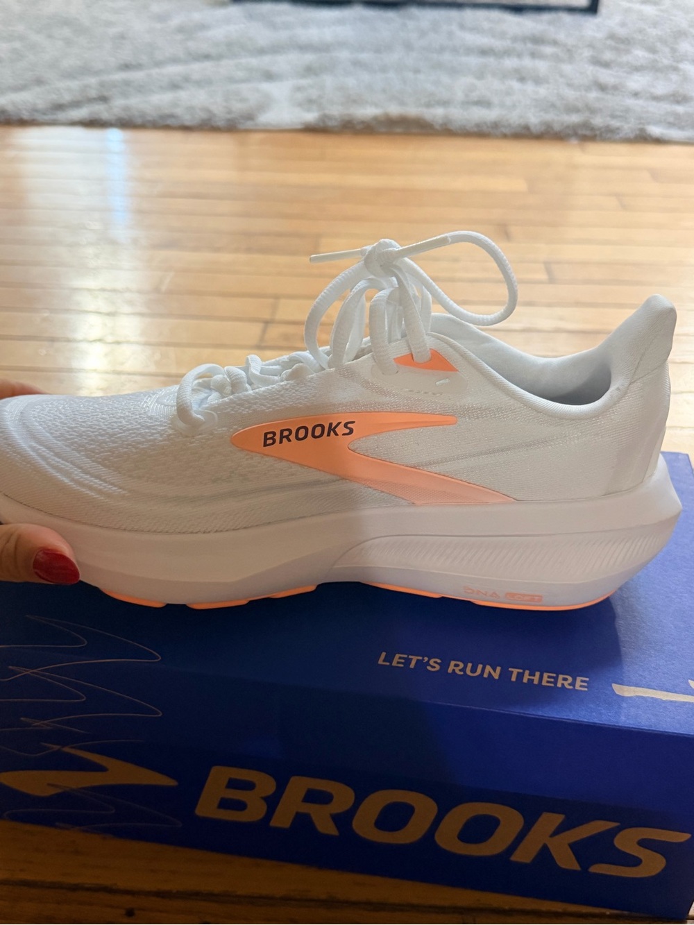 Brooks Women’s White Running Shoes with Peach Accent - Picture 5 of 7